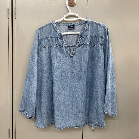 Splendid Blue Denim Chambray Peasant Prairie Coastal Preppy Boho Breezy Tunic LG - Picture 2 of 8